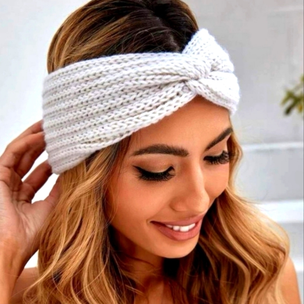 Handmade Knitted Wool Headband Cream Twisted